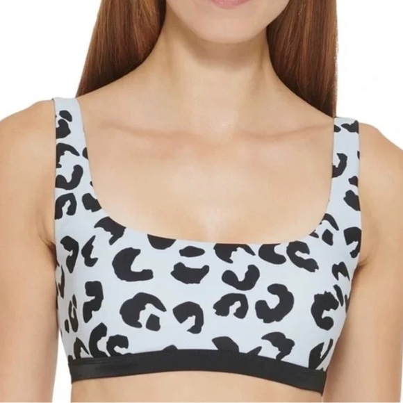 DKNY SWIM sz S Grey Cheetah Print Bralette 1" straps removeable padded cups - Picture 1 of 10